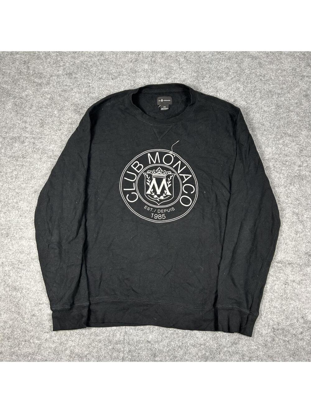 Club Monaco Heritage Crest Black Crewneck Sweatshirt Size Large